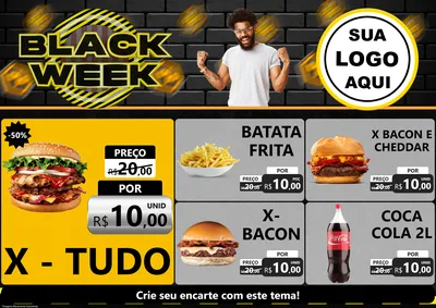 Modelo de Encarte para Encarte A4 Horizontal com o tema Black Week para Hamburgueria