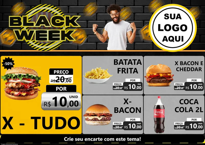 Modelo de Encarte para Encarte A4 Horizontal com o tema Black Week para Hamburgueria
