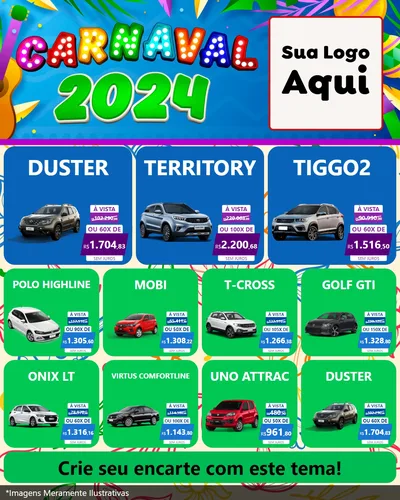 Modelo de Rede Social para Feed Instagram com o tema Carnaval 2027 para Concessionaria de Carros