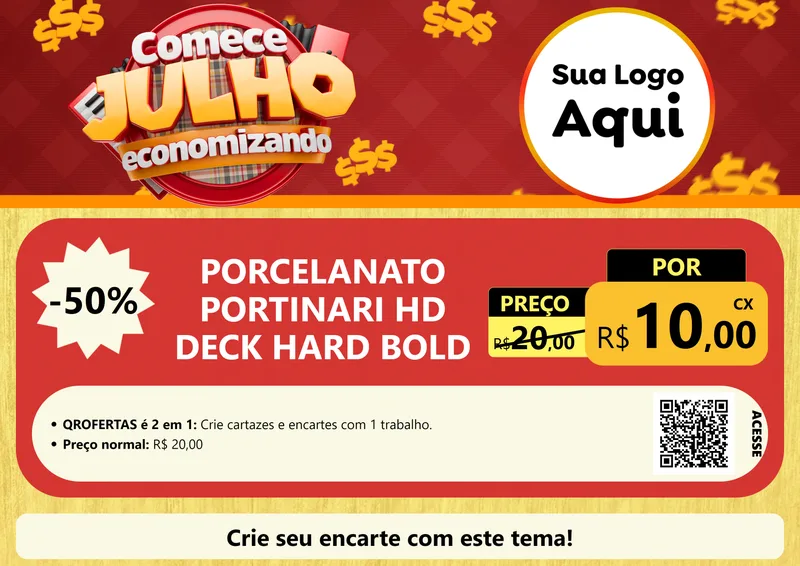Modelo de Cartaz para Cartaz A4 Horizontal com o tema Comece Julho Economizando para Pisos e revestimentos