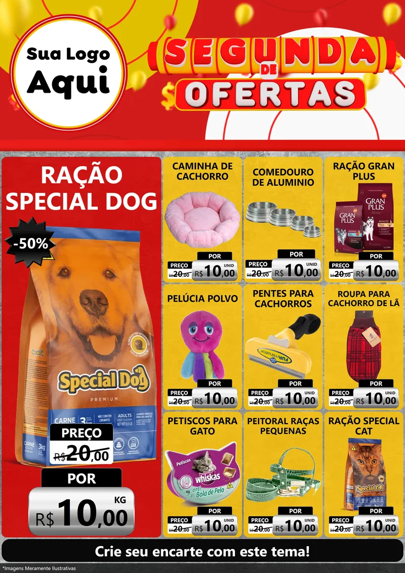 Modelo de Encarte para Encarte A4 Vertical com o tema Segunda de Ofertas para Pet Shop