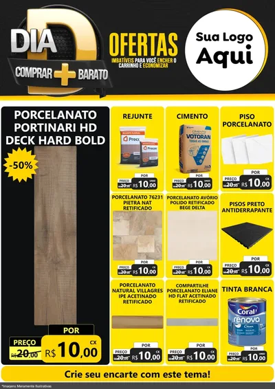 Modelo de Encarte para Encarte A4 Vertical com o tema Dia D Mais Economia para Pisos e revestimentos