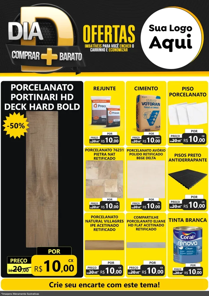 Modelo de Encarte para Encarte A4 Vertical com o tema Dia D Mais Economia para Pisos e revestimentos