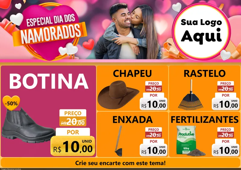Modelo de Encarte para Encarte A4 Horizontal com o tema Especial Dia dos Namorados para Agropecuária