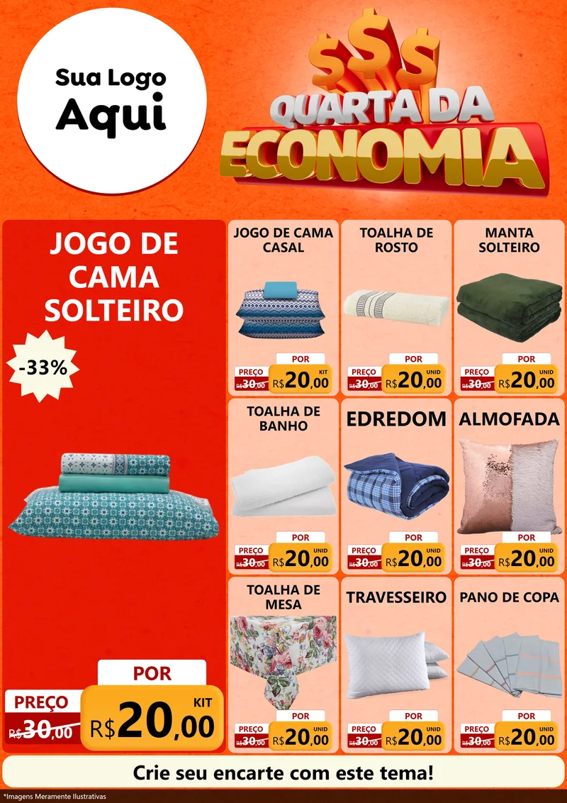 Modelo de Encarte para Encarte A4 Vertical com o tema Quarta da Economia para Cama, Mesa e Banho