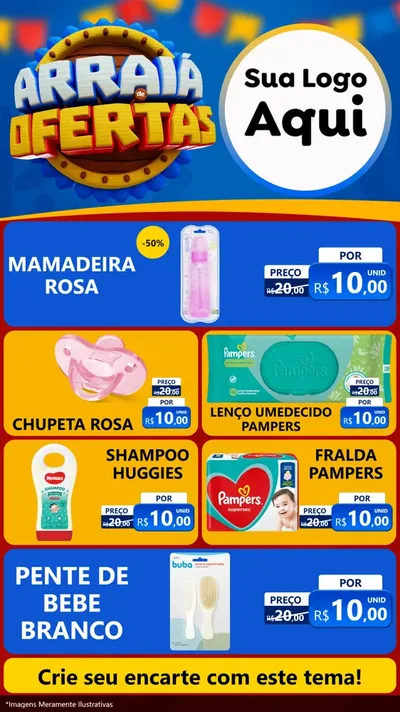 Modelo de TV para TV Vertical com o tema Arraiá de Ofertas - Junina para Bebês