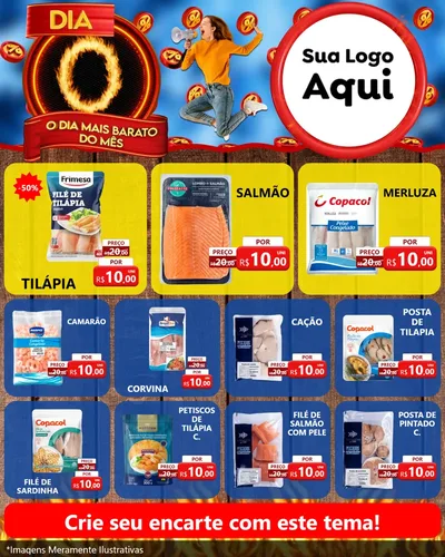 Modelo de Rede Social para Feed Instagram com o tema Dia O - O Dia Mais Barato Do Mês para Peixaria