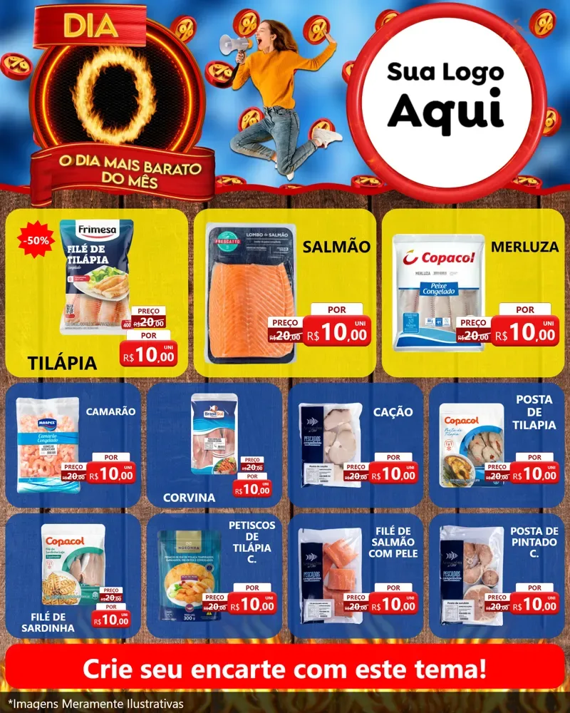 Modelo de Rede Social para Feed Instagram com o tema Dia O - O Dia Mais Barato Do Mês para Peixaria