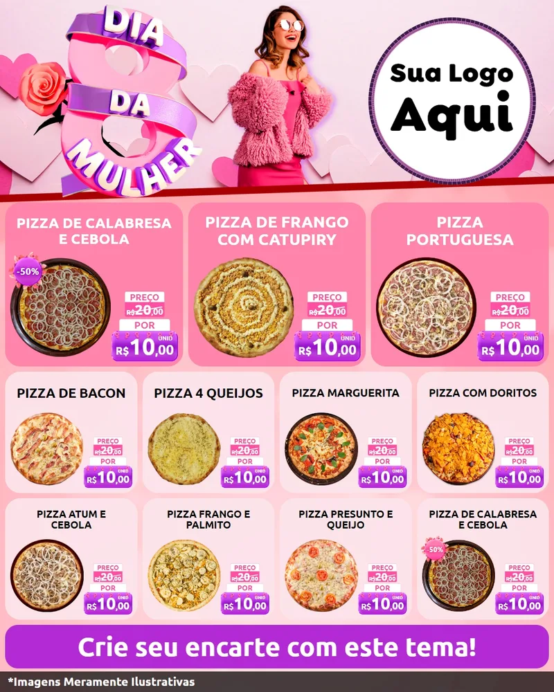 Modelo de Rede Social para Feed Instagram com o tema Dia da Mulher para Pizzaria