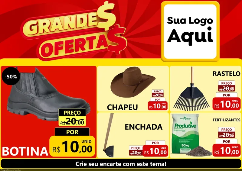 Modelo de Encarte para Encarte A4 Horizontal com o tema Grandes Ofertas para Agropecuária