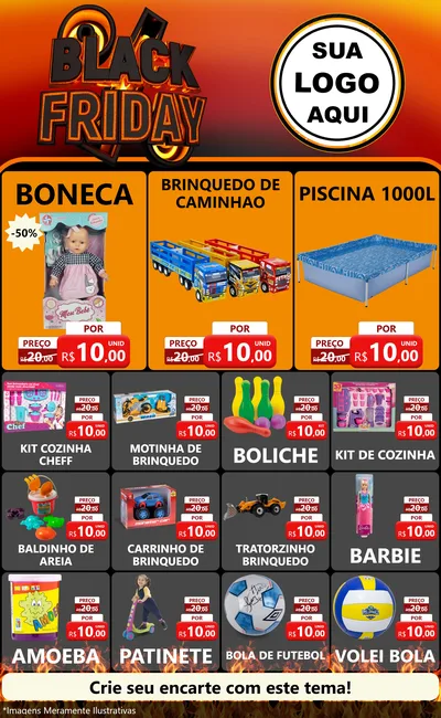 Modelo de Encarte para Encarte Grande com o tema Black Friday para Brinquedos