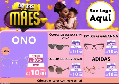 Modelo de Encarte para Encarte A4 Horizontal com o tema Dia das Mães para Óticas