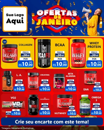 Modelo de Rede Social para Feed Instagram com o tema Ofertas de Janeiro para Suplementos alimentares