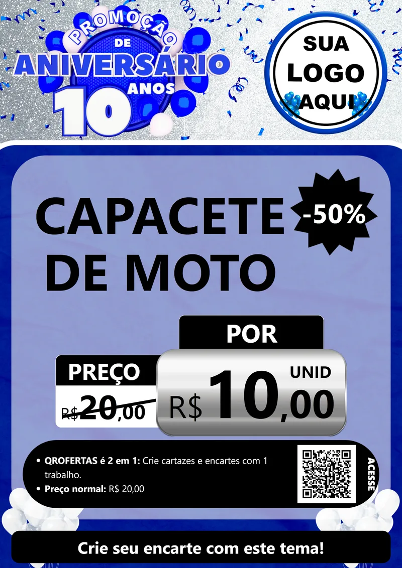 Modelo de Cartaz para Cartaz A4 Vertical com o tema Promoção de Aniversário - 10 Anos para Moto peças
