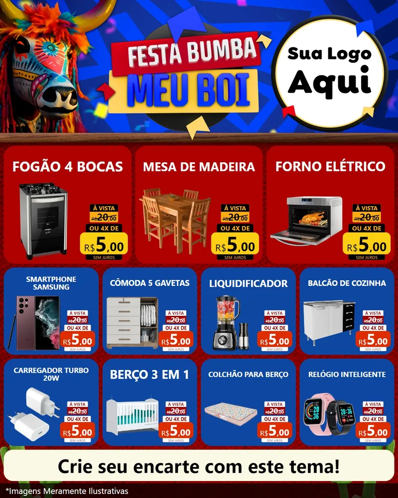Modelo de Rede Social para Feed Instagram com o tema Festa Bumba meu Boi para Móveis e Eletro