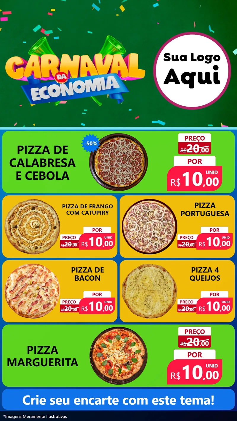 Modelo de TV para TV Vertical com o tema Carnaval da Economia para Pizzaria