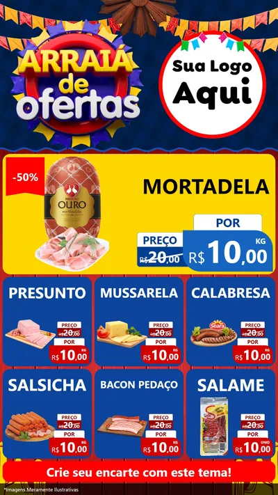 Modelo de Rede Social para Stories com o tema Arraiá de Ofertas para Frios e Laticínios