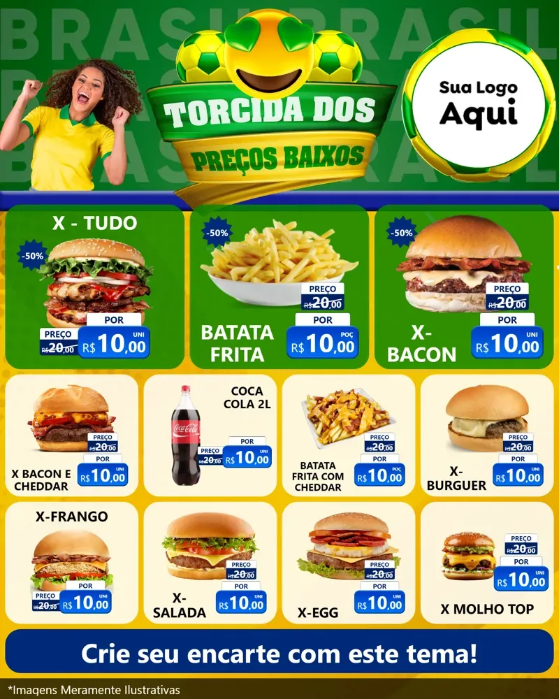 Modelo de Rede Social para Feed Instagram com o tema Torcida dos Preços Baixos - Copa para Hamburgueria