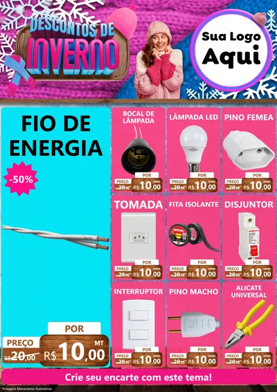 Modelo de Encarte para Encarte A4 Vertical com o tema Descontos de Inverno para Materiais Elétricos