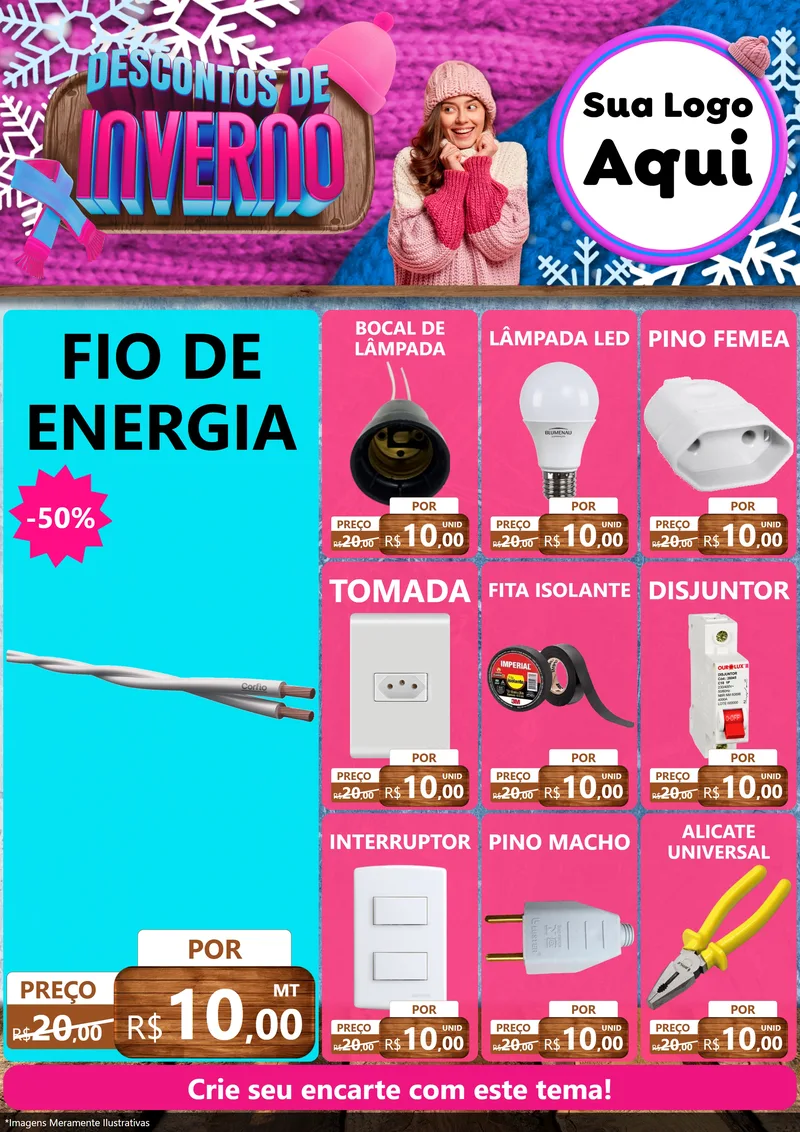 Modelo de Encarte para Encarte A4 Vertical com o tema Descontos de Inverno para Materiais Elétricos