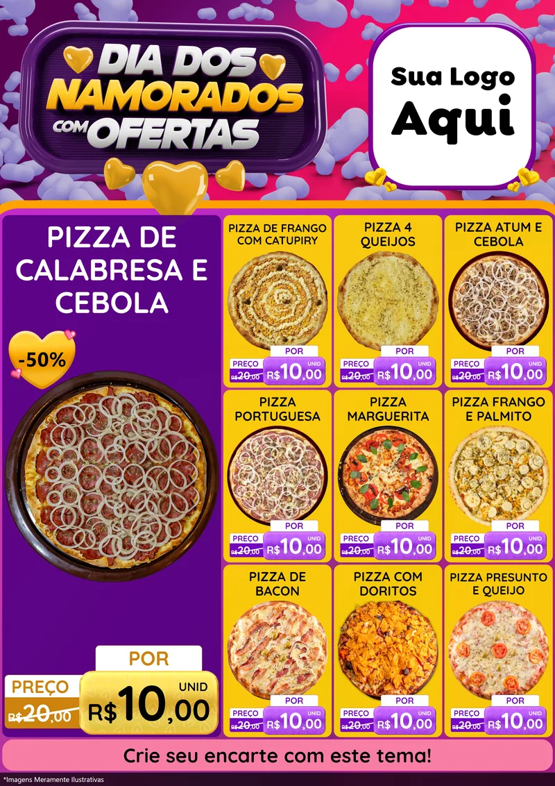 Modelo de Encarte para Encarte A4 Vertical com o tema Dia Dos Namorados Com Ofertas para Pizzaria