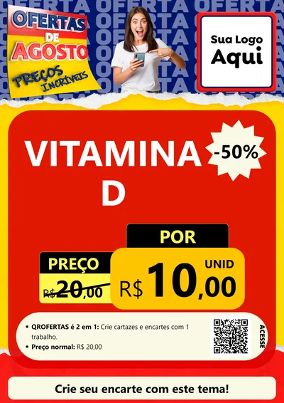 Modelo de Cartaz para Cartaz A4 Vertical com o tema Ofertas de Agosto - Preços Incríveis para Farmácia