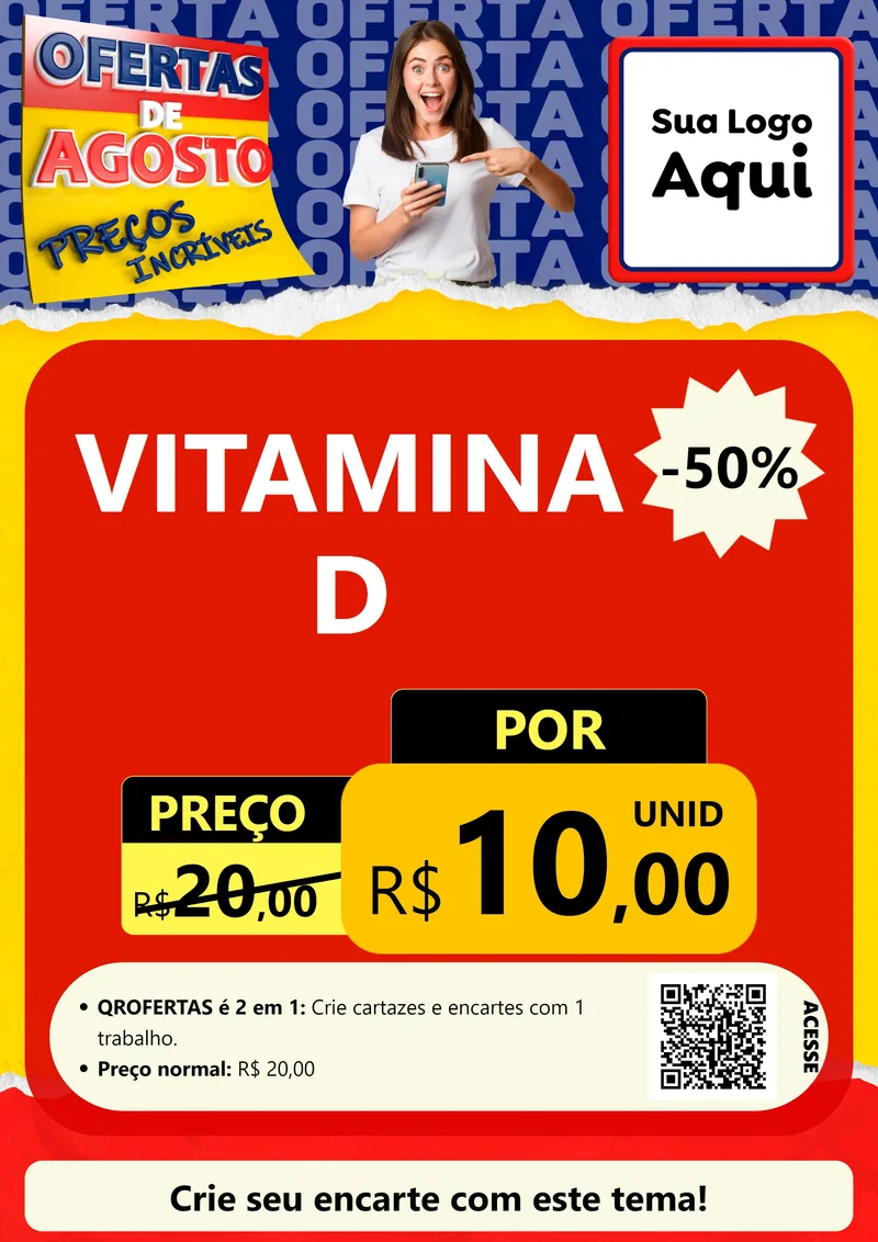 Modelo de Cartaz para Cartaz A4 Vertical com o tema Ofertas de Agosto - Preços Incríveis para Farmácia