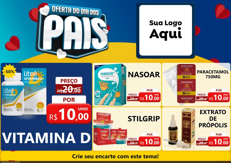 Modelo de Encarte para Encarte A4 Horizontal com o tema Oferta Do Dia Dos Pais para Farmácia