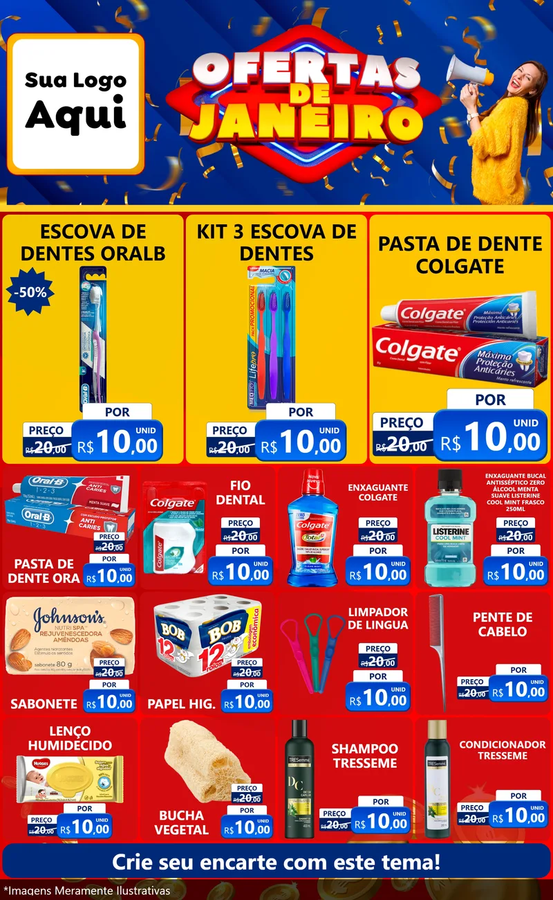Modelo de Encarte para Encarte Grande com o tema Ofertas de Janeiro para Higiene Pessoal