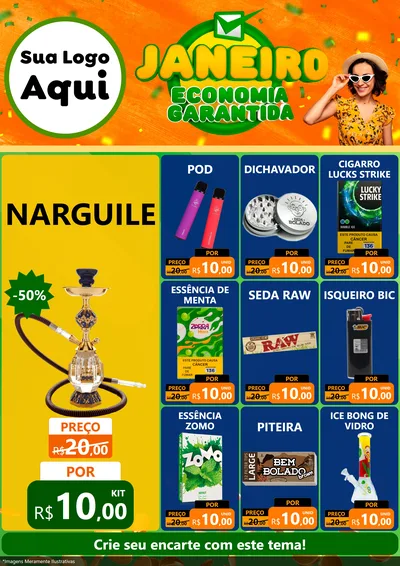 Modelo de Encarte para Encarte A4 Vertical com o tema Janeiro - Economia Garantida para Tabacaria