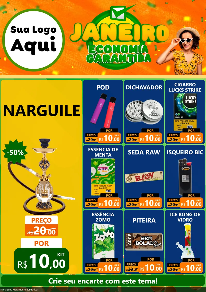 Modelo de Encarte para Encarte A4 Vertical com o tema Janeiro - Economia Garantida para Tabacaria