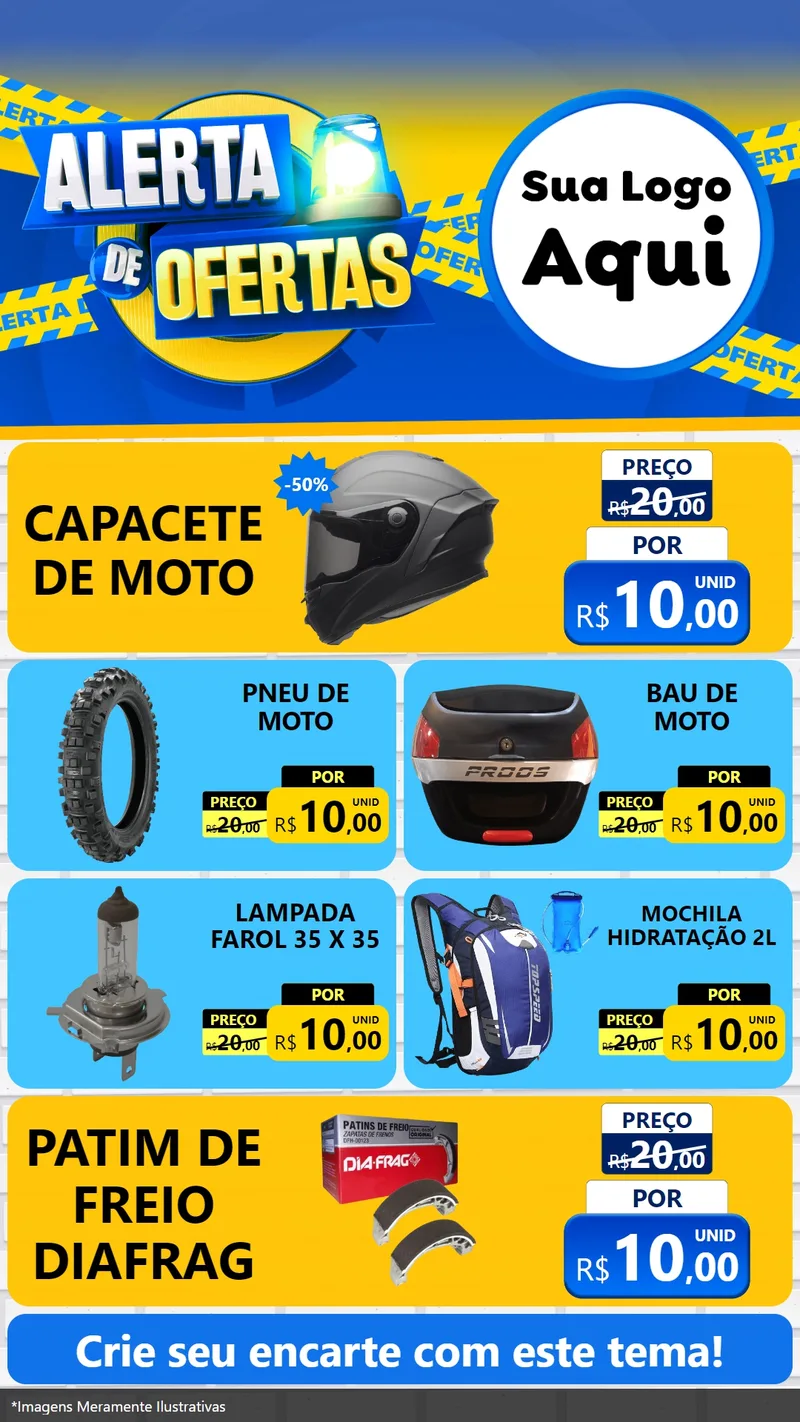 Modelo de TV para TV Vertical com o tema Alerta de Ofertas para Moto peças