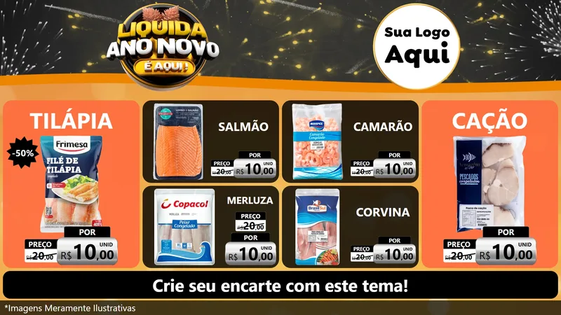Modelo de TV para TV Horizontal com o tema Liquida Ano Novo É Aqui! para Peixaria