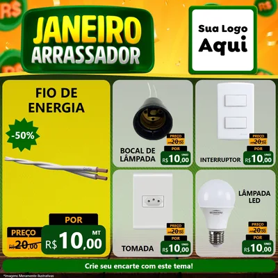 Modelo de Rede Social para Feed Facebook com o tema Janeiro Arrasador para Materiais Elétricos