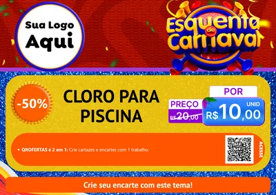 Modelo de Cartaz para Cartaz A4 Horizontal com o tema Esquenta de Carnaval para Produtos para Piscina