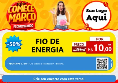 Modelo de Cartaz para Cartaz A4 Horizontal com o tema Comece Março Economizando para Materiais Elétricos