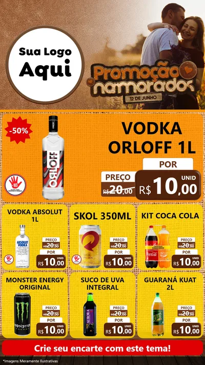 Modelo de Rede Social para Stories com o tema Promoção Namorados para Distribuidora de bebidas