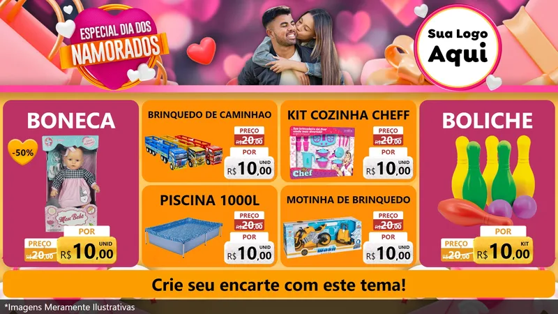 Modelo de TV para TV Horizontal com o tema Especial Dia dos Namorados para Brinquedos