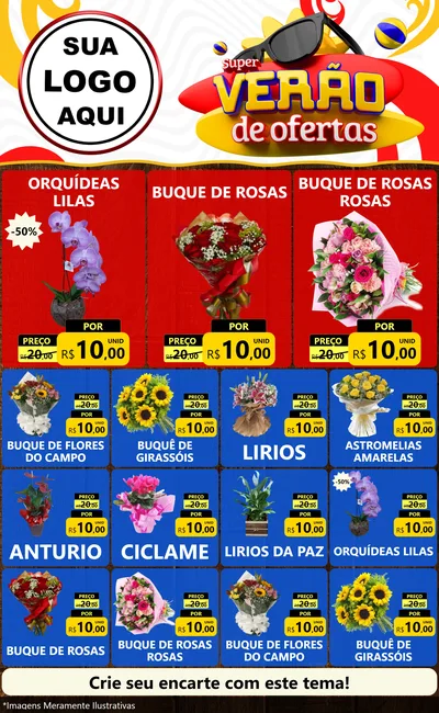 Modelo de Encarte para Encarte Grande com o tema Super Verão de Ofertas para Floricultura e jardim