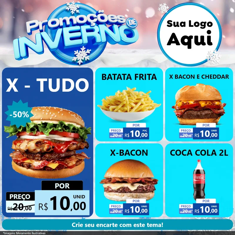 Modelo de Rede Social para Feed Facebook com o tema Promoções de Inverno para Hamburgueria