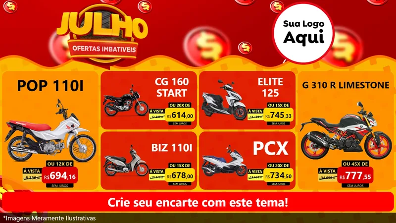 Modelo de TV para TV Horizontal com o tema Julho Ofertas Imbatíveis para Concessionaria de Motos