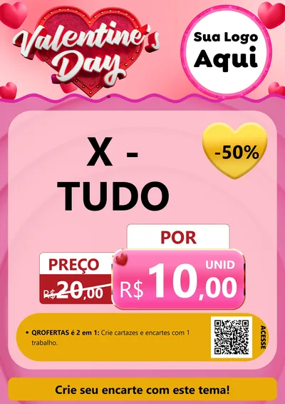 Modelo de Cartaz para Cartaz A4 Vertical com o tema Valentine's Day para Hamburgueria