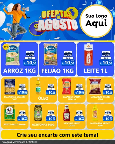 Modelo de Rede Social para Feed Instagram com o tema Ofertas de Agosto para Supermercado