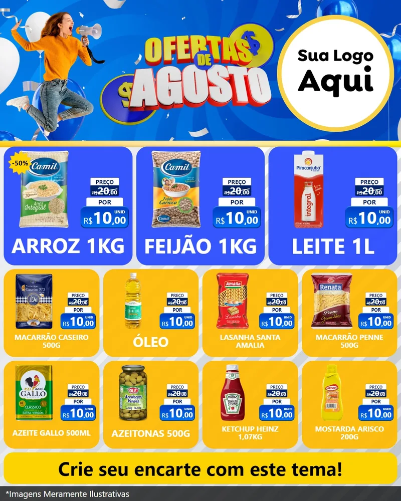 Modelo de Rede Social para Feed Instagram com o tema Ofertas de Agosto para Supermercado