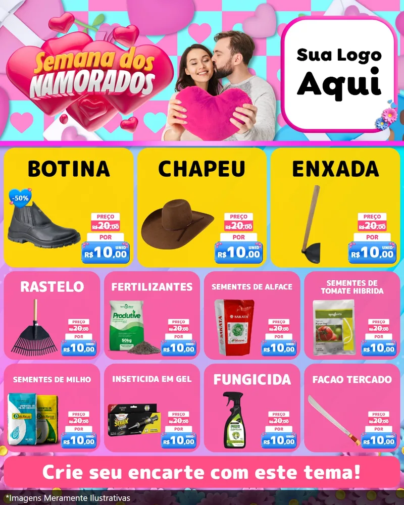 Modelo de Rede Social para Feed Instagram com o tema Semana dos Namorados para Agropecuária