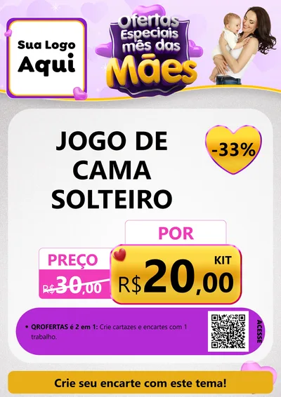 Modelo de Cartaz para Cartaz A4 Vertical com o tema Ofertas Especiais - Mês das Mães para Cama, Mesa e Banho