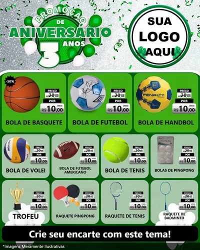 Modelo de Rede Social para Feed Instagram com o tema Promoção de Aniversário - 3 Anos para Artigos Esportivos