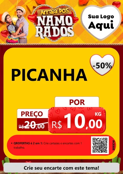 Modelo de Cartaz para Cartaz A4 Vertical com o tema Arraiá dos Namorados para Açougue