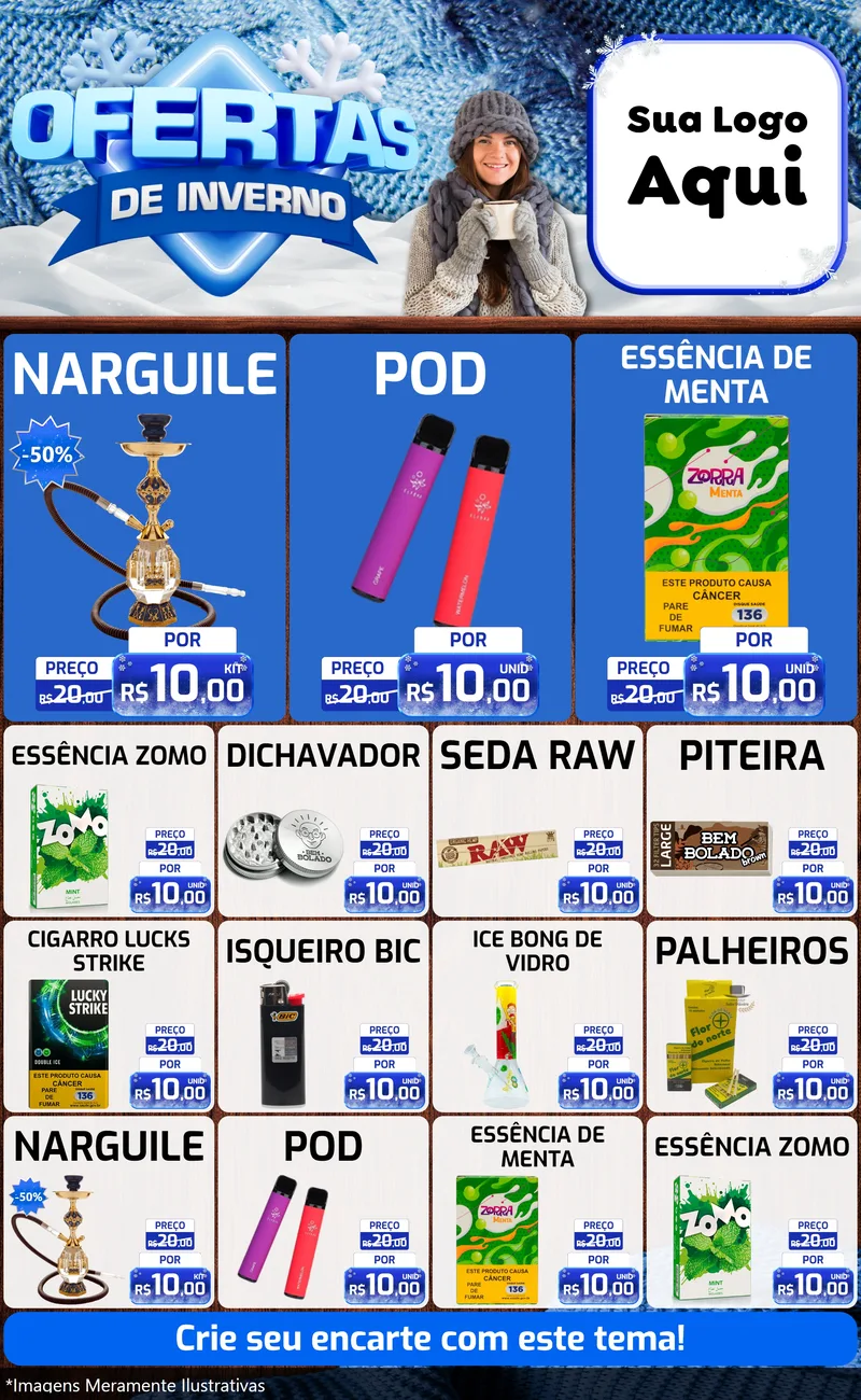 Modelo de Encarte para Encarte Grande com o tema Ofertas de Inverno para Tabacaria