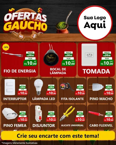 Modelo de Rede Social para Feed Instagram com o tema Ofertas Dia do Gaúcho para Materiais Elétricos